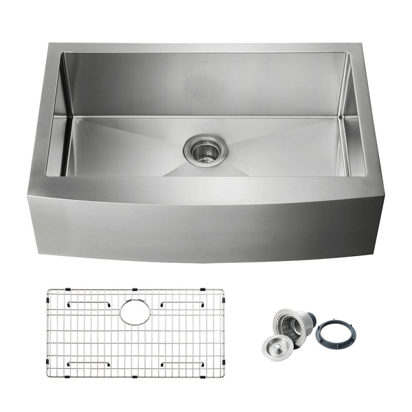 Kibi 33" x 22" x 10" Handcrafted Single Bowl Farmhouse Apron Kitchen Sink With Satin Finish - K1-SF33