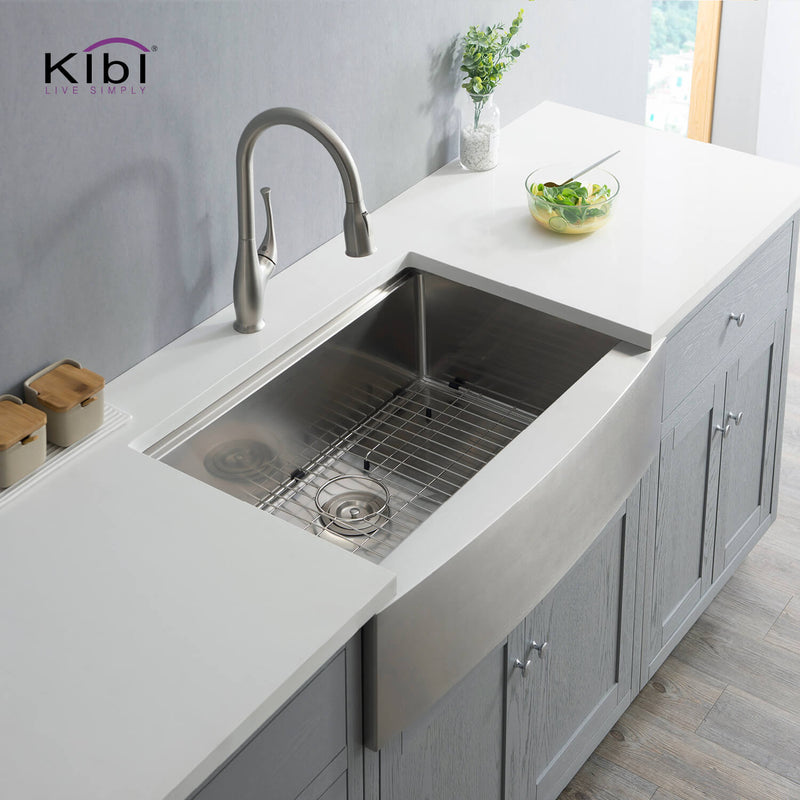 Kibi 30" x 22" x 10" Single Bowl Farmhouse Apron Kitchen Sink With Satin Finish - K1-SF30T