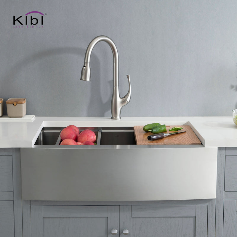 Kibi 30" x 22" x 10" Single Bowl Farmhouse Apron Kitchen Sink With Satin Finish - K1-SF30T