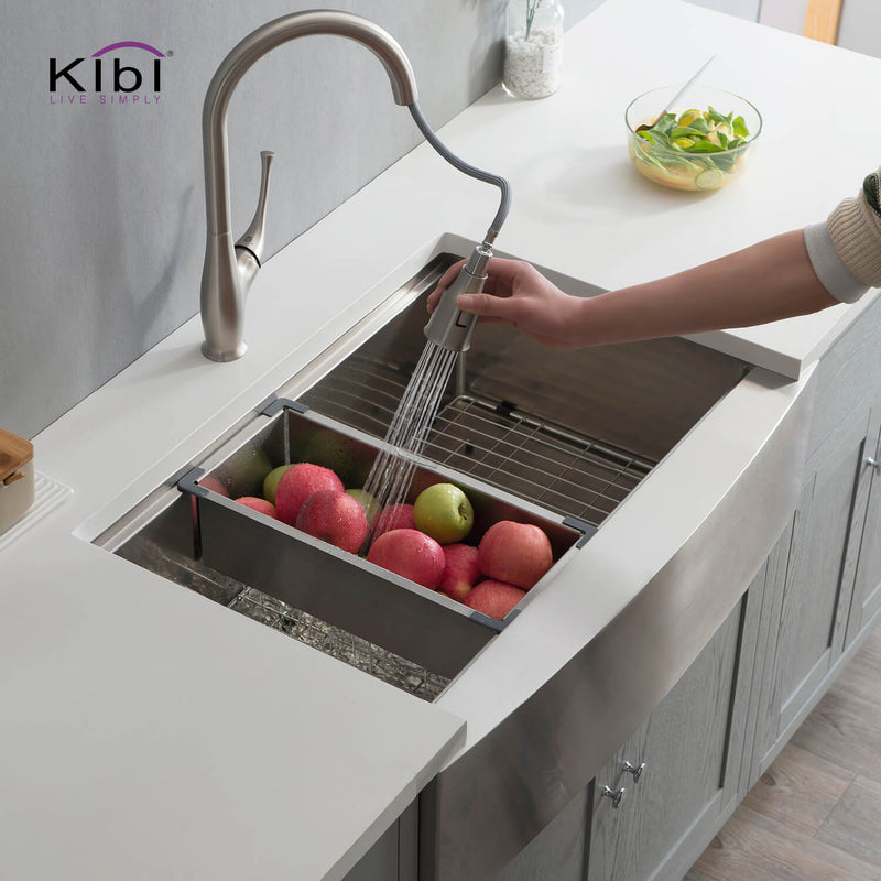 Kibi 30" x 22" x 10" Single Bowl Farmhouse Apron Kitchen Sink With Satin Finish - K1-SF30T