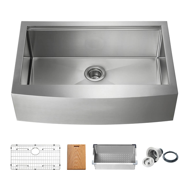 Kibi 30" x 22" x 10" Single Bowl Farmhouse Apron Kitchen Sink With Satin Finish - K1-SF30T