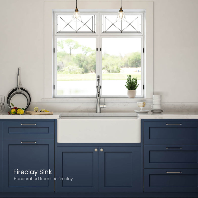 Kibi 36" x 18" x 10" Pure Series Single Bowl Fireclay Farmhouse Sink In Glossy White Finish - K2-SF36