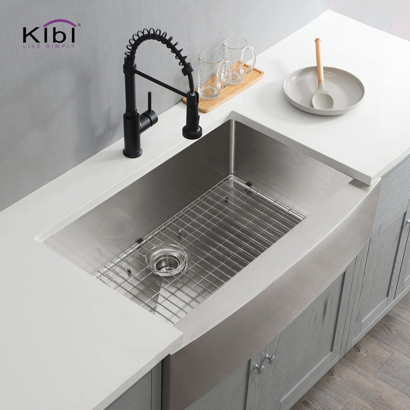 Kibi 36" x 22" x 10" Handcrafted Single Bowl Farmhouse Apron Kitchen Sink With Satin Finish - K1-SF36