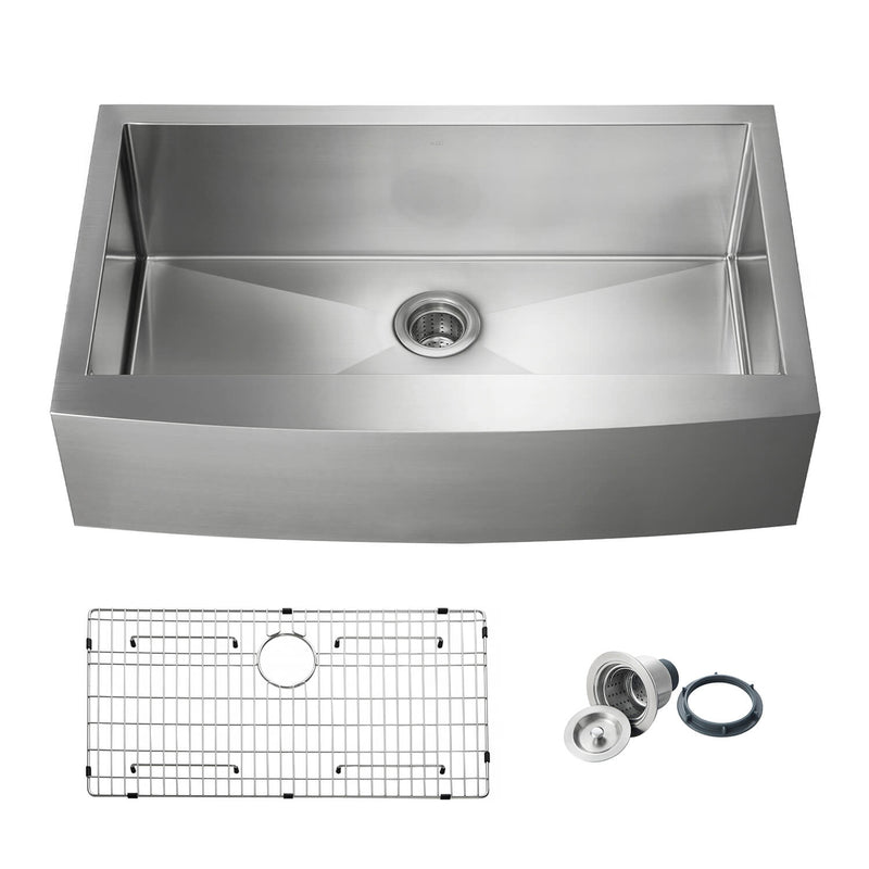 Kibi 36" x 22" x 10" Handcrafted Single Bowl Farmhouse Apron Kitchen Sink With Satin Finish - K1-SF36