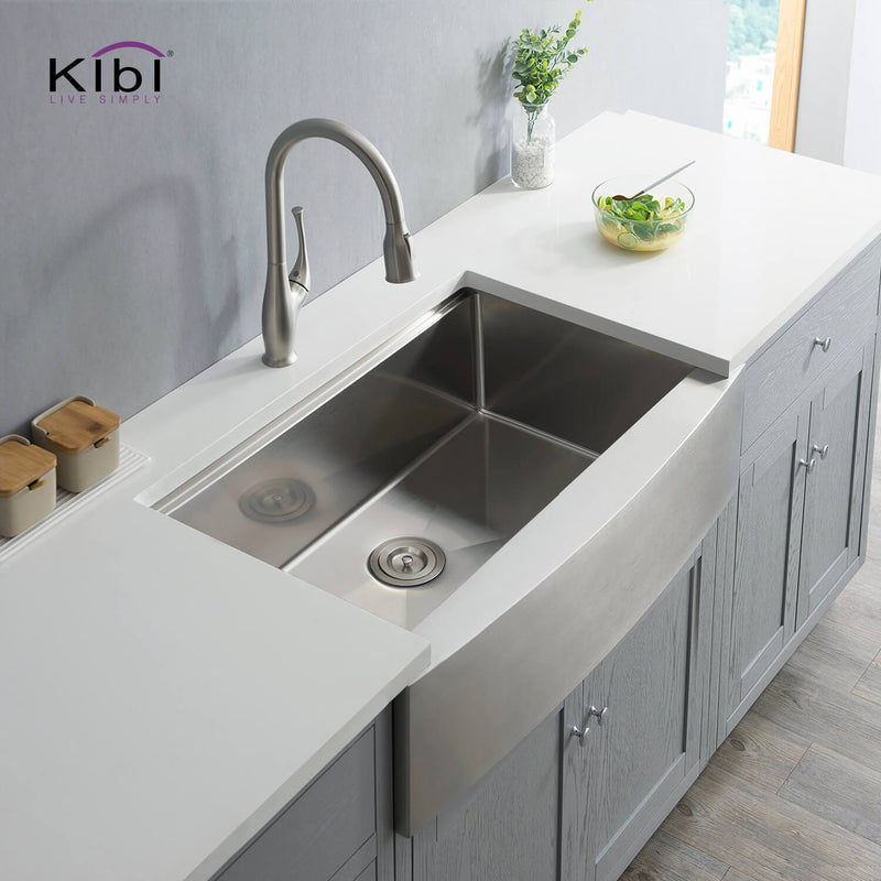 Kibi 36" x 22" x 10" Single Bowl Farmhouse Apron Kitchen Sink With Satin Finish - K1-SF36T