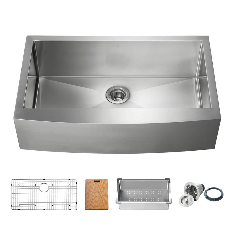 Kibi 36" x 22" x 10" Single Bowl Farmhouse Apron Kitchen Sink With Satin Finish - K1-SF36T