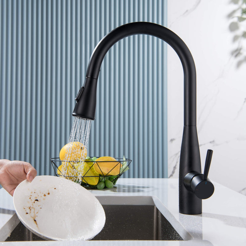 Kibi Bari-T Single Handle Pull Down Kitchen Sink Faucet With Soap Dispenser in Matte Black Finish - C-KKF2016MB-KSD100MB