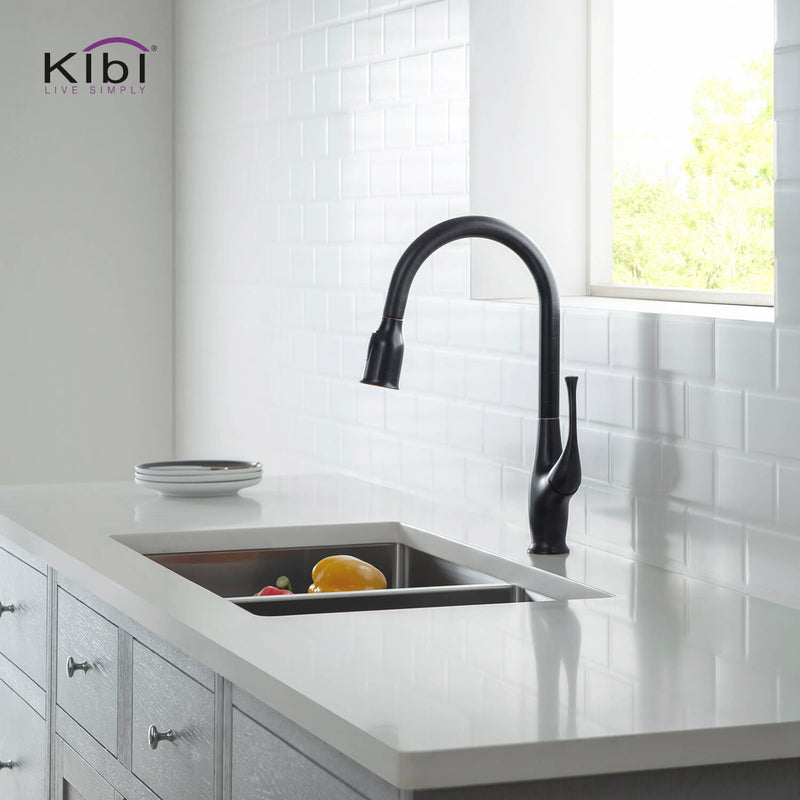 Kibi Cedar Single Handle High Arc Pull Down Kitchen Faucet With Soap Dispenser in Oil Rubbed Bronze Finish - C-KKF2010ORB-KSD101ORB