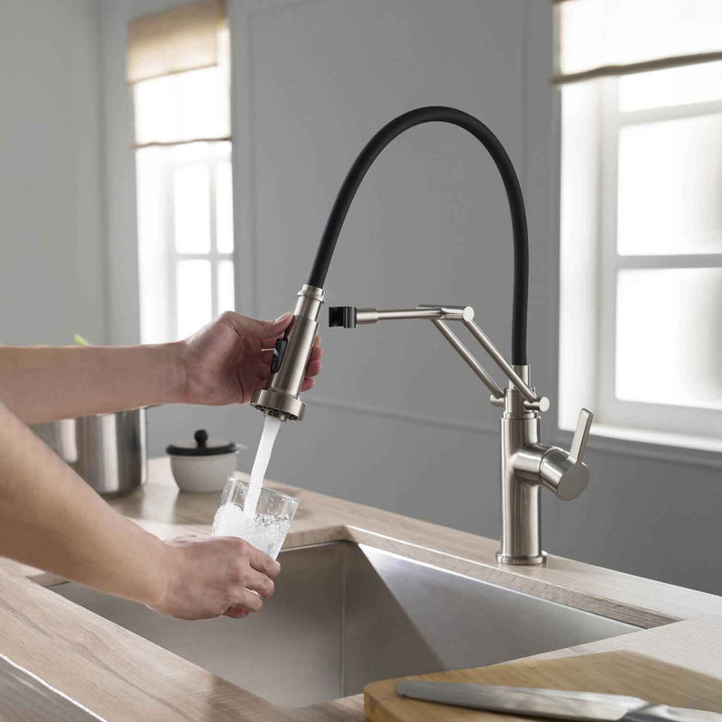 Kibi Engel Single Handle Pull Down Kitchen Faucet In Brushed Nickel Finish - KKF2014BN