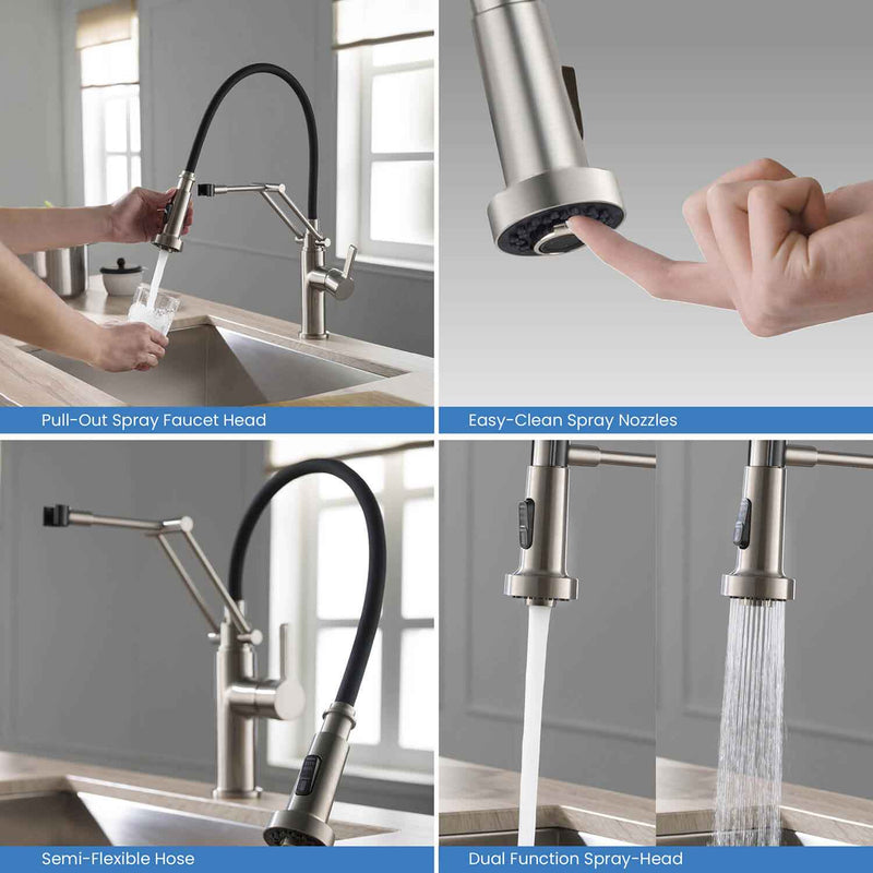 Kibi Engel Single Handle Pull Down Kitchen Faucet In Brushed Nickel Finish - KKF2014BN