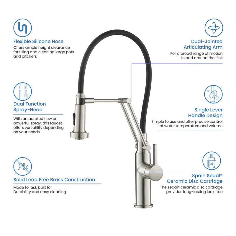 Kibi Engel Single Handle Pull Down Kitchen Faucet In Brushed Nickel Finish - KKF2014BN