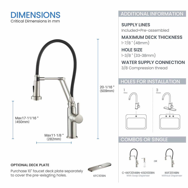 Kibi Engel Single Handle Pull Down Kitchen Faucet In Brushed Nickel Finish - KKF2014BN