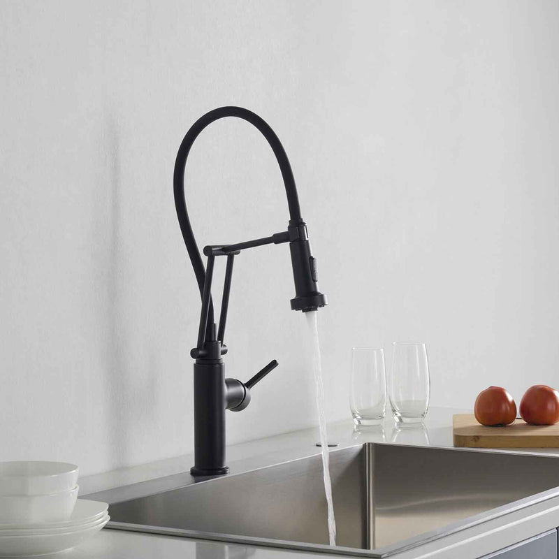 Kibi Engel Single Handle Pull Down Kitchen Faucet In Matte Black Finish - KKF2014MB