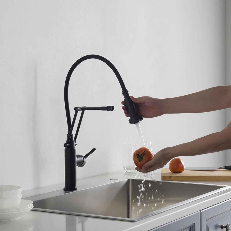 Kibi Engel Single Handle Pull Down Kitchen Faucet In Matte Black Finish - KKF2014MB