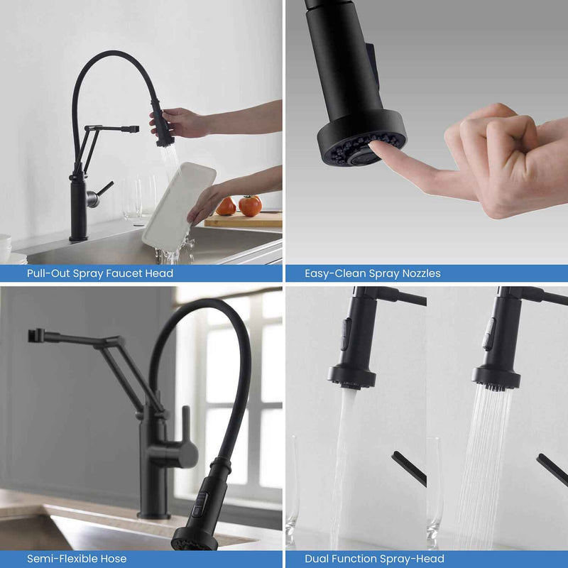 Kibi Engel Single Handle Pull Down Kitchen Faucet In Matte Black Finish - KKF2014MB