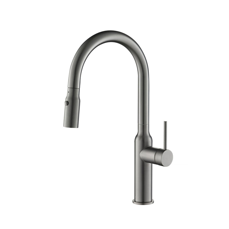 Kibi Hilo Single Handle High Arc Pull Down Kitchen Faucet With Soap Dispenser in Brushed Nickel Finish - C-KKF2008BN-KSD100BN