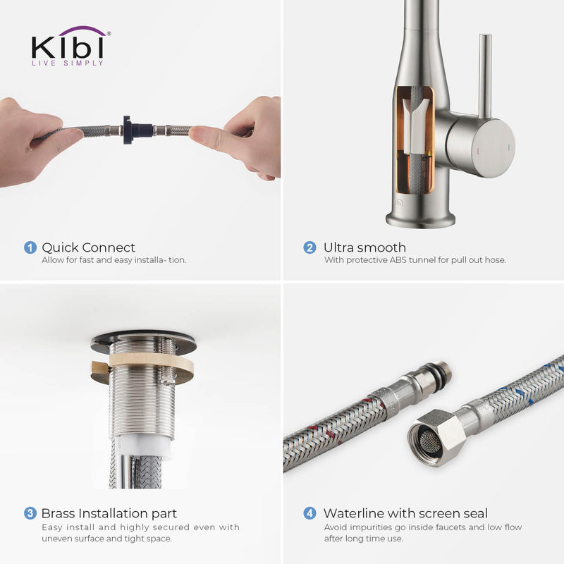 Kibi Largo Single Handle Pull Down Kitchen Faucet With Soap Dispenser in Brushed Nickel Finish - C-KKF2006BN-KSD100BN