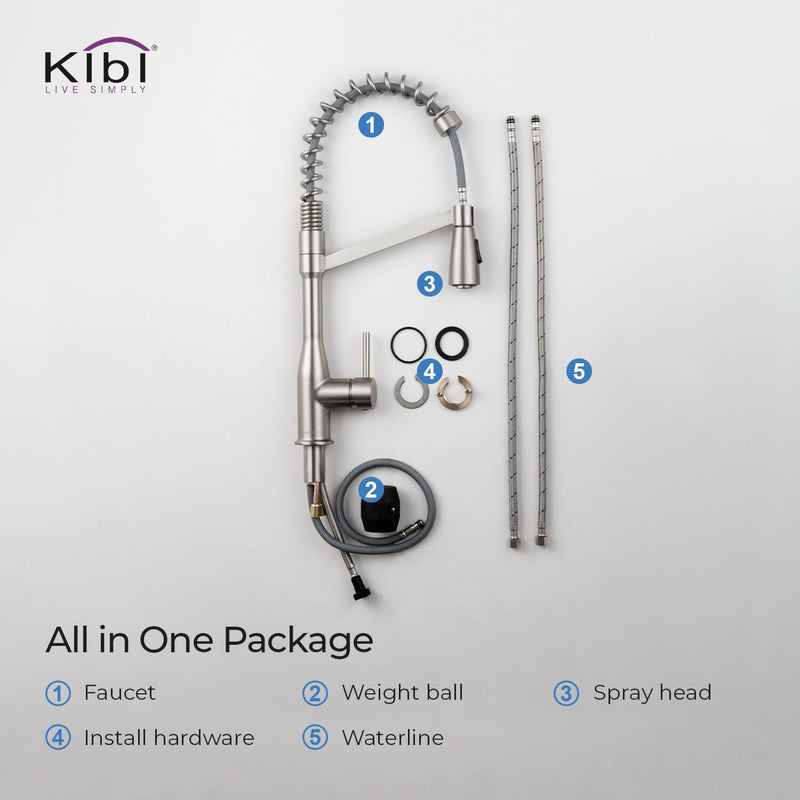 Kibi Largo Single Handle Pull Down Kitchen Faucet With Soap Dispenser in Brushed Nickel Finish - C-KKF2006BN-KSD100BN