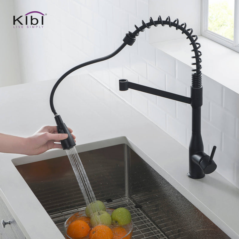 Kibi Largo Single Handle Pull Down Kitchen Faucet With Soap Dispenser in Matte Black Finish - C-KKF2006MB-KSD100MB