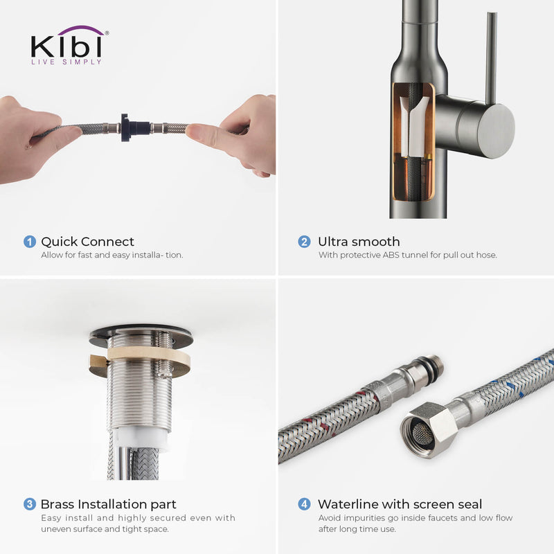 Kibi Macon Single Handle High Arc Pull Down Kitchen Faucet With Soap Dispenser in Titanium Finish - C-KKF2007TT-KSD100TT