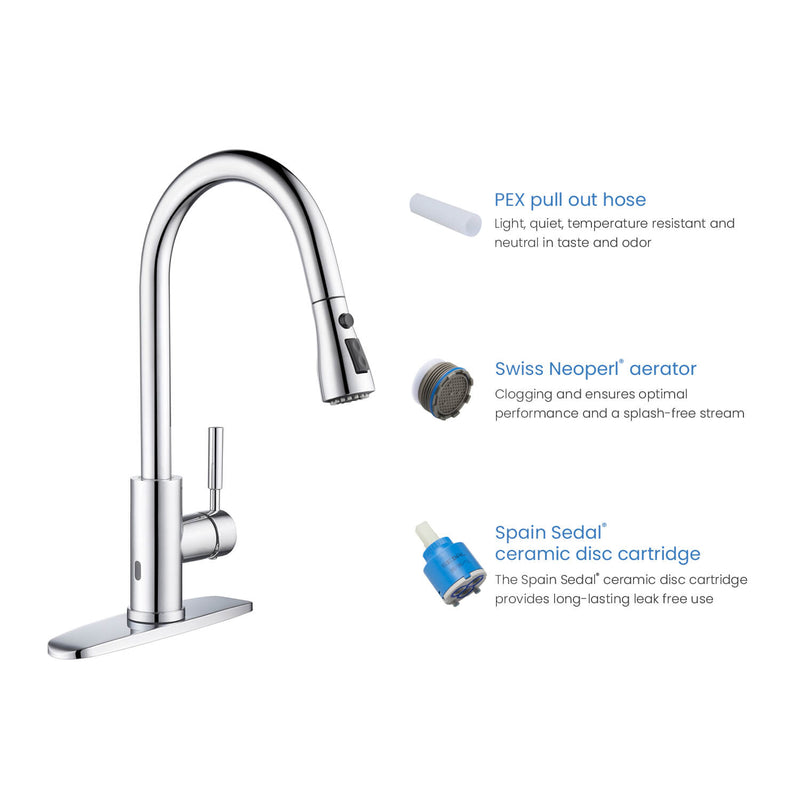 Kibi Single Handle Pull Down Kitchen Faucet With Touch Sensor In Chrome Finish - F102CH-S