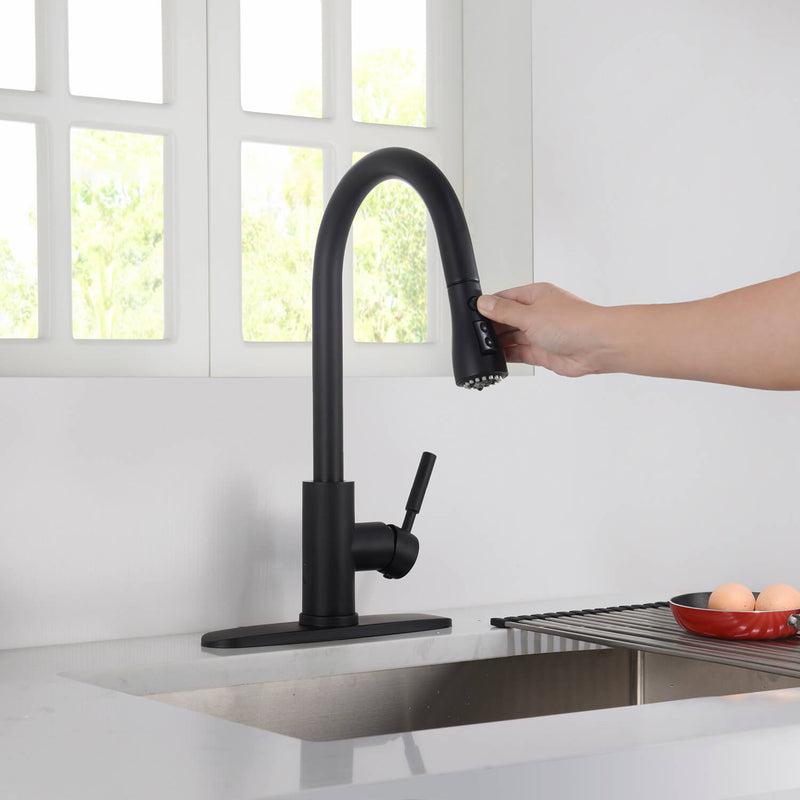 Kibi Single Handle Pull Down Kitchen Faucet With Touch Sensor In Matte Black Finish - F102MB-S