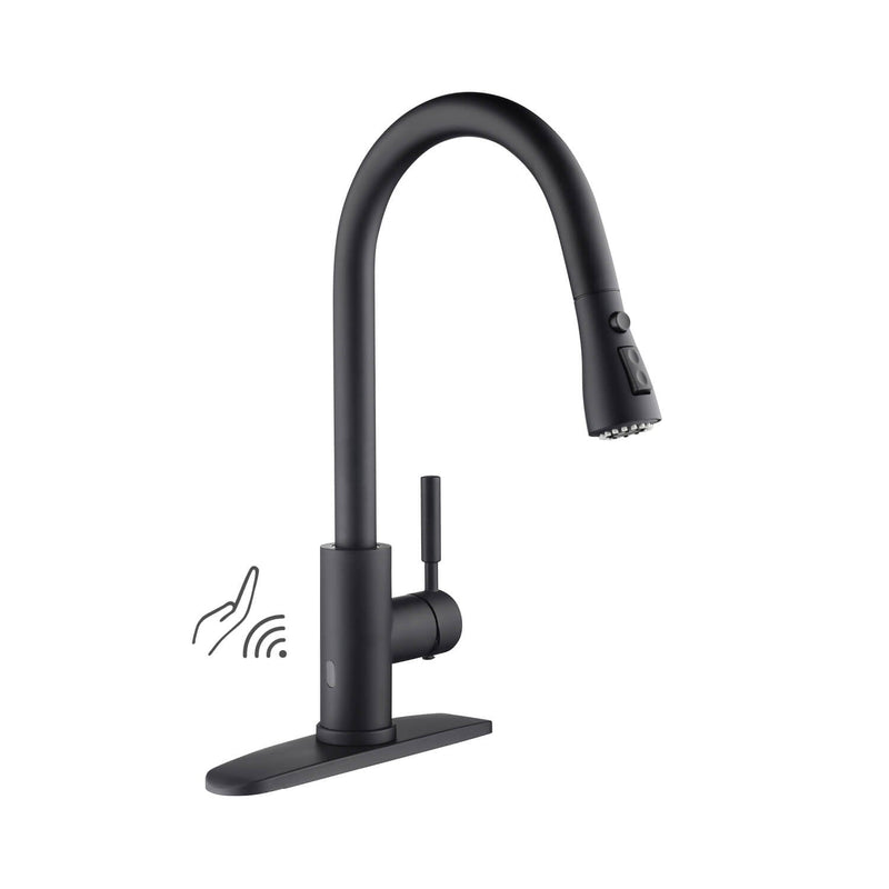 Kibi Single Handle Pull Down Kitchen Faucet With Touch Sensor In Matte Black Finish - F102MB-S