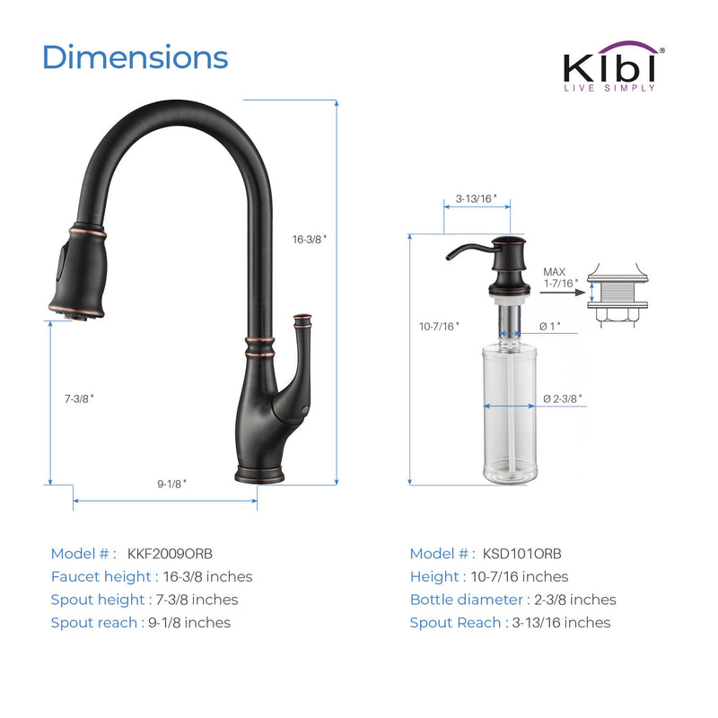 Kibi Summit Single Handle High Arc Pull Down Kitchen Faucet With Soap Dispenser in Oil Rubbed Bronze Finish - C-KKF2009ORB-KSD101ORB