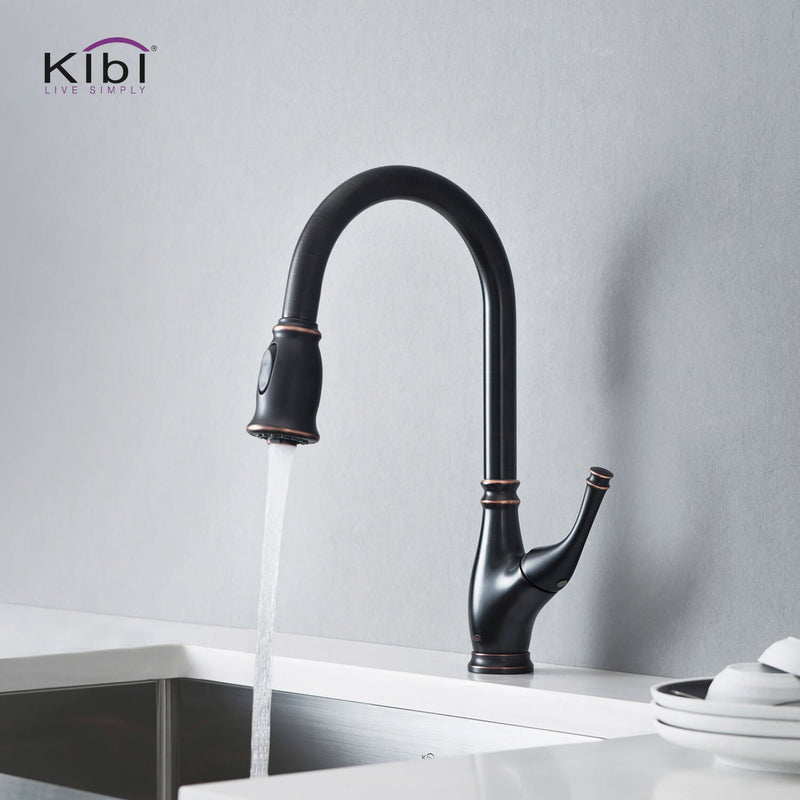 Kibi Summit Single Handle High Arc Pull Down Kitchen Faucet With Soap Dispenser in Oil Rubbed Bronze Finish - C-KKF2009ORB-KSD101ORB