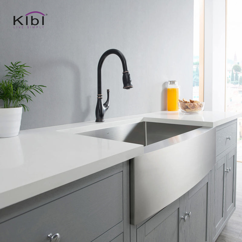 Kibi Summit Single Handle High Arc Pull Down Kitchen Faucet With Soap Dispenser in Oil Rubbed Bronze Finish - C-KKF2009ORB-KSD101ORB