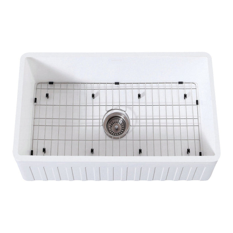 Kingston Brass 30 in. Farmhouse Kitchen Sink with Strainer and Grid, Matte White - KGKFA301810CD