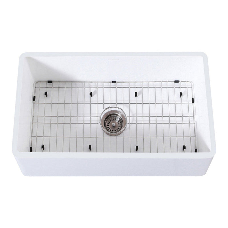 Kingston Brass 36 in. Farmhouse Kitchen Sink with Strainer and Grid, Matte White - KGKFA361810BC