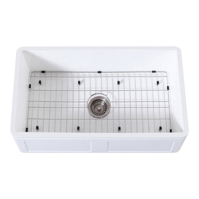 Kingston Brass 33 in. Farmhouse Kitchen Sink with Strainer and Grid, Matte White - KGKFA331810DS