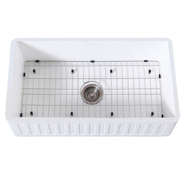 Kingston Brass 33 in. Farmhouse Kitchen Sink with Strainer and Grid, Matte White - KGKFA331810RM