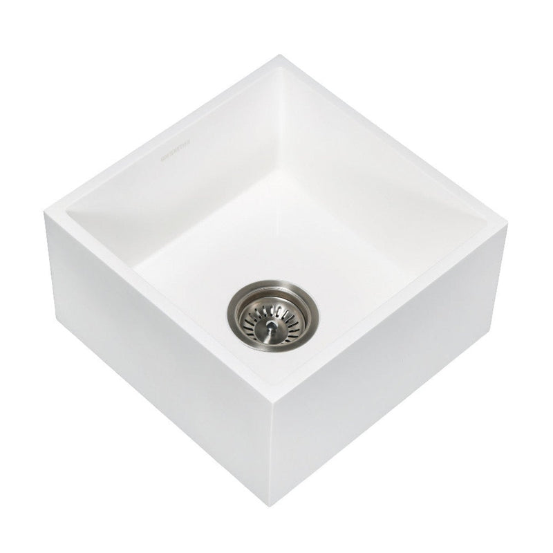 Kingston Brass Arcticstone 15 in. Undermount Solid-Surface Square Single Bowl Bar Sink with Drain, Matte White -GKUSA15158