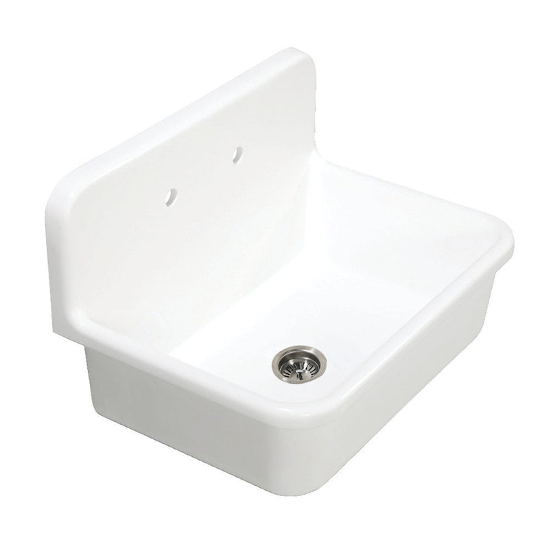 Kingston Brass Arcticstone 30 in. Solid Surface Top-Mount Kitchen Sink with Backsplash, Matte White - GKTA3020198