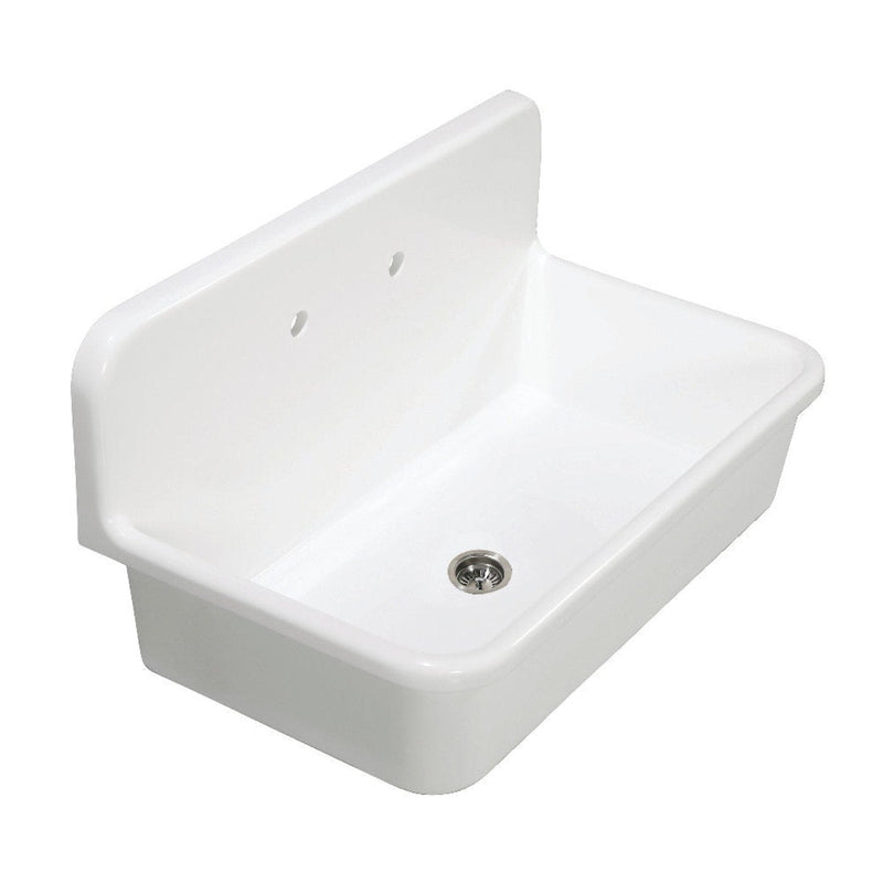 Kingston Brass Arcticstone 36 in. Solid Surface Top-Mount Kitchen Sink with Backsplash, Matte White - GKTA3620198