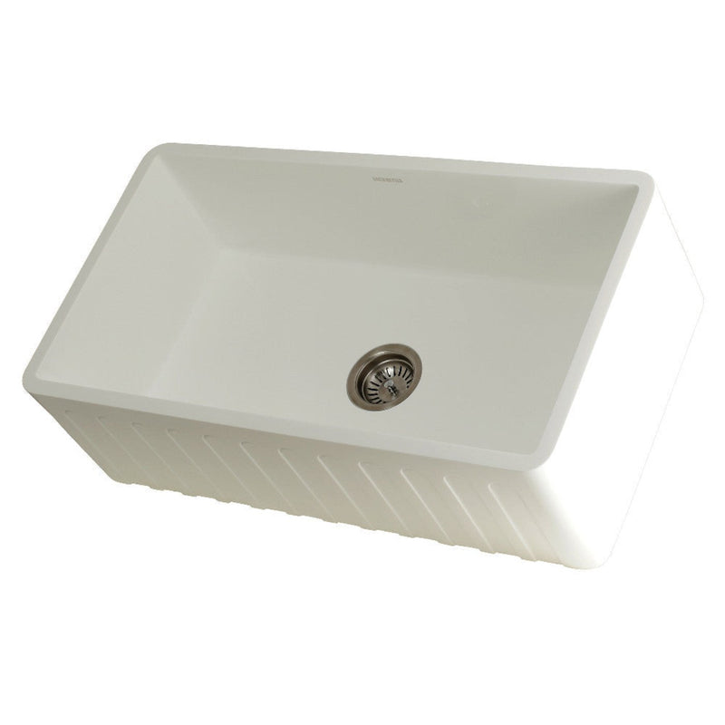 Kingston Brass Solid Surface Matte Stone Apron Front Farmhouse Single Bowl Kitchen Sink, Matte White - GKFA331810CD