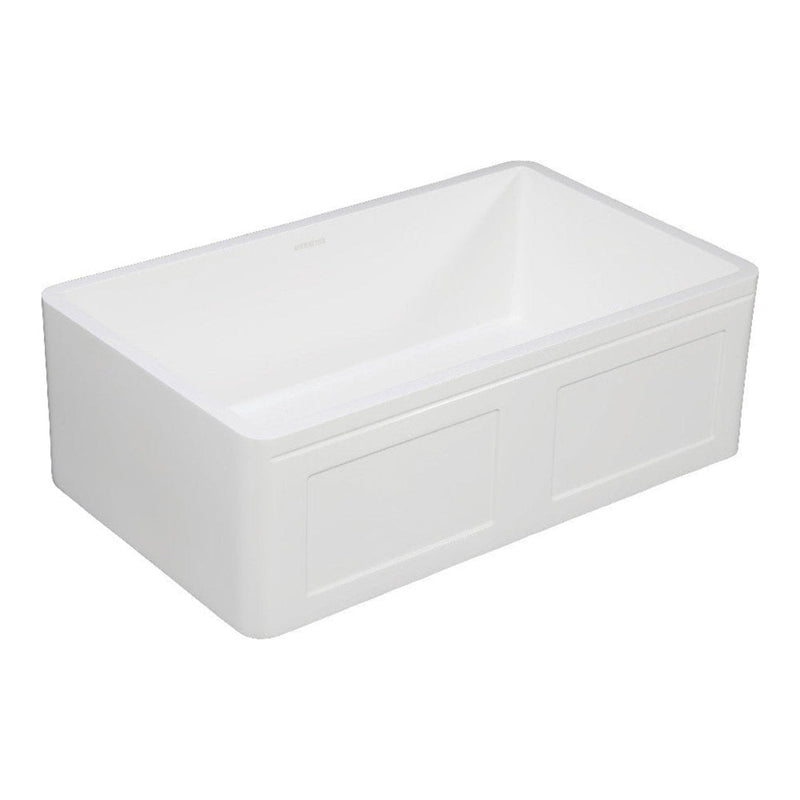 Kingston Brass Solid Surface Matte Stone Apron Front Farmhouse Single Bowl Kitchen Sink, Matte White - GKFA331810DS