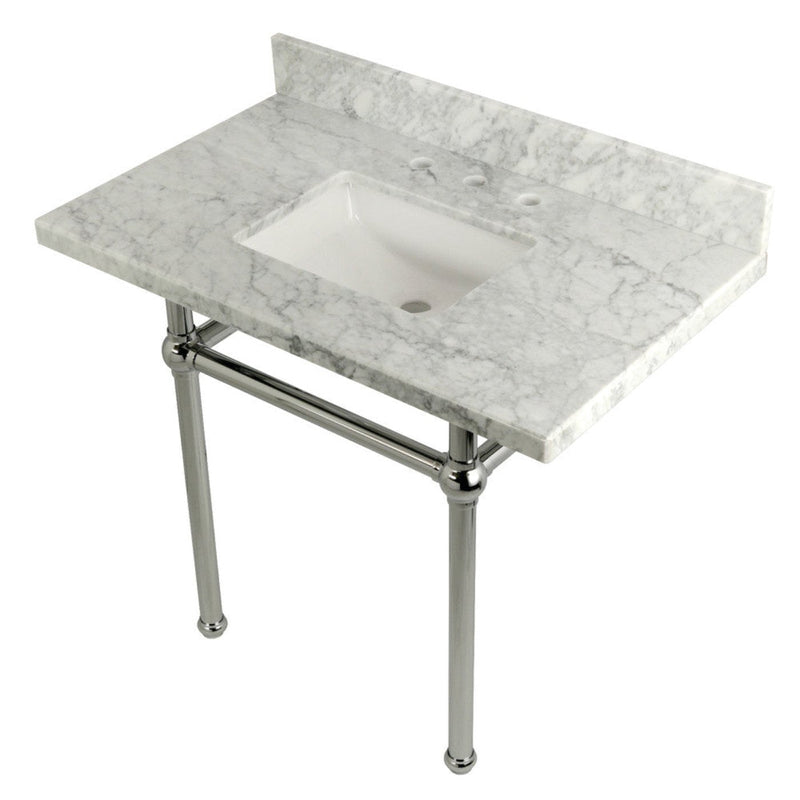 Kingston Brass Templeton 36" x 22" Carrara Marble Vanity Top with Brass Console Legs - KVPB3630MBSQ1