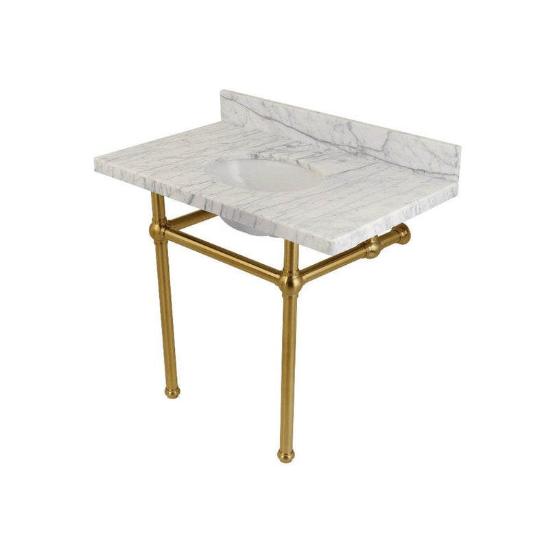 Kingston Brass Templeton 36" x 22" Carrara Marble Vanity Top with Brass Console Legs - KVPB3630MB7