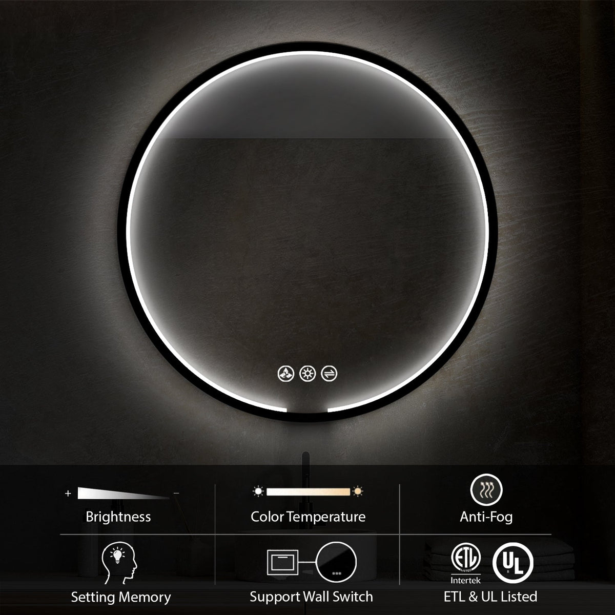 Blossom Oskar 32 Inch Round LED Mirror - LED M7 R32 MB - Backyard Provider