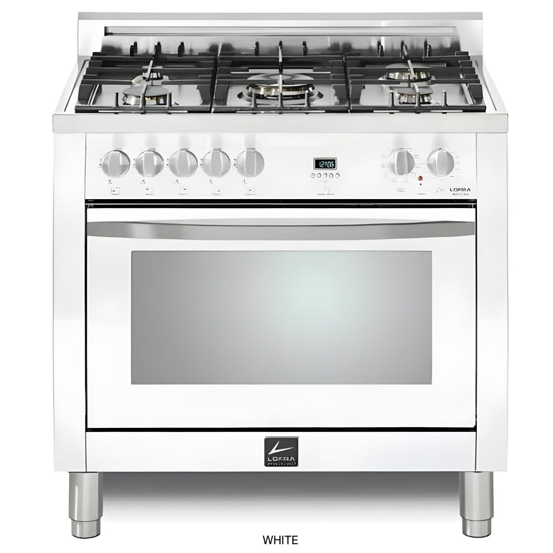 Lofra Curva 36" White Chrome Trim Dual Fuel Single Oven Range - CWSS36M0G500