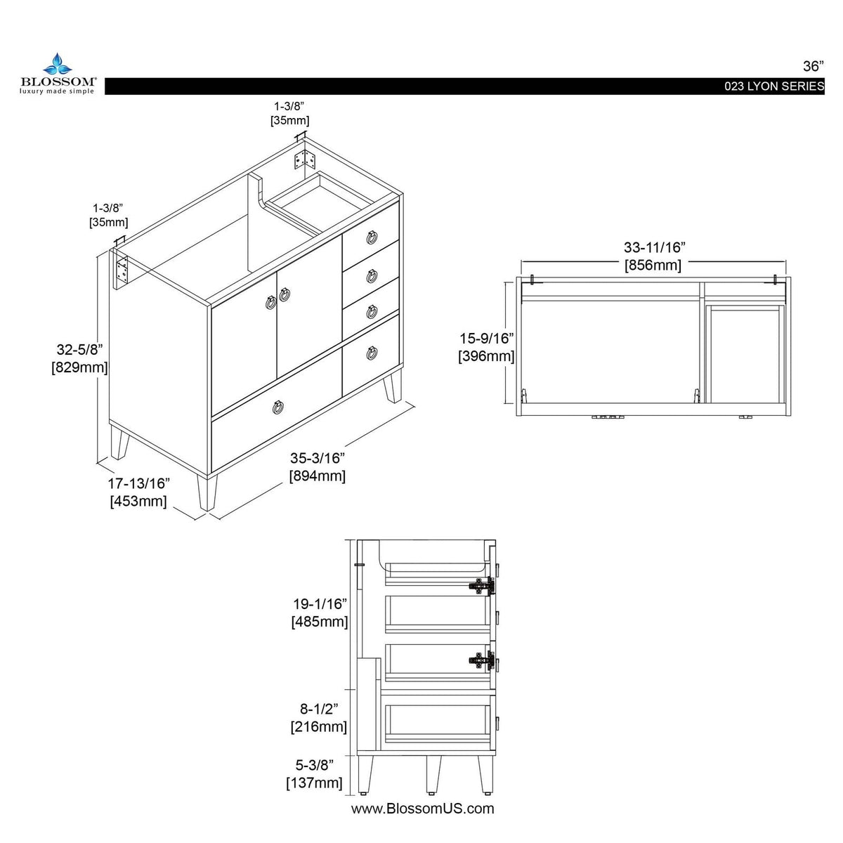 Blossom Lyon 36 Inch Bathroom Vanity - V8023 36 01 - Backyard Provider