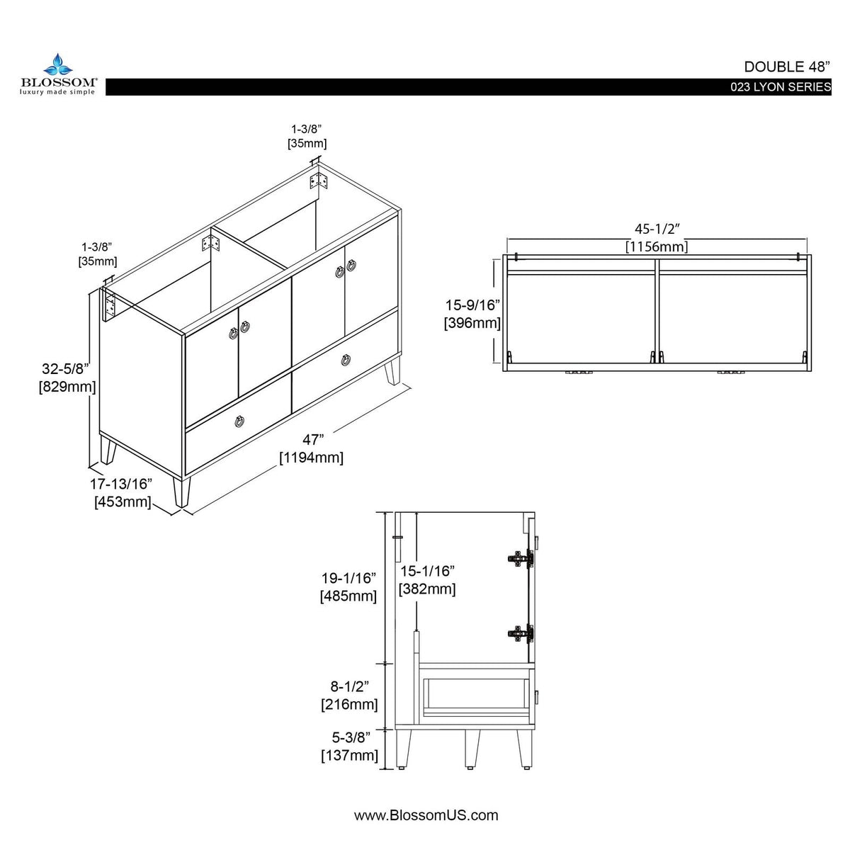 Blossom Lyon 48 Inch Bathroom Vanity – Double Sinks - V8023 48 01D - Backyard Provider