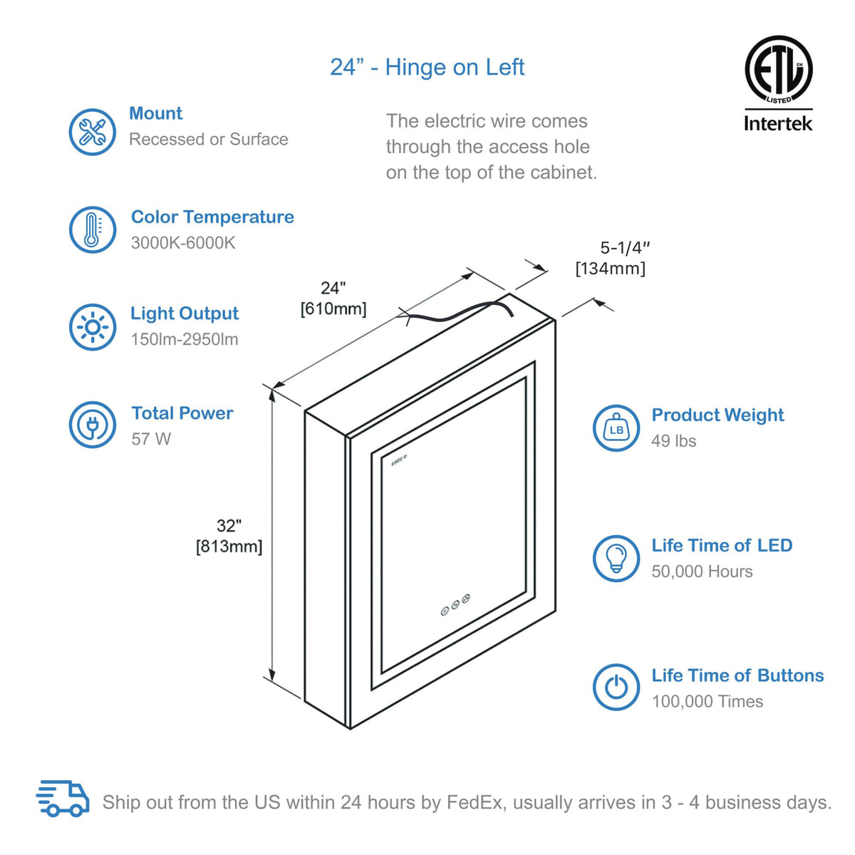 Blossom Asta – 24 Inches LED Medicine Cabinet - MCL2 2432L - Backyard Provider
