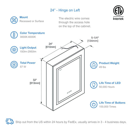 Blossom Asta – 24 Inches LED Medicine Cabinet - MCL2 2432L - Backyard Provider