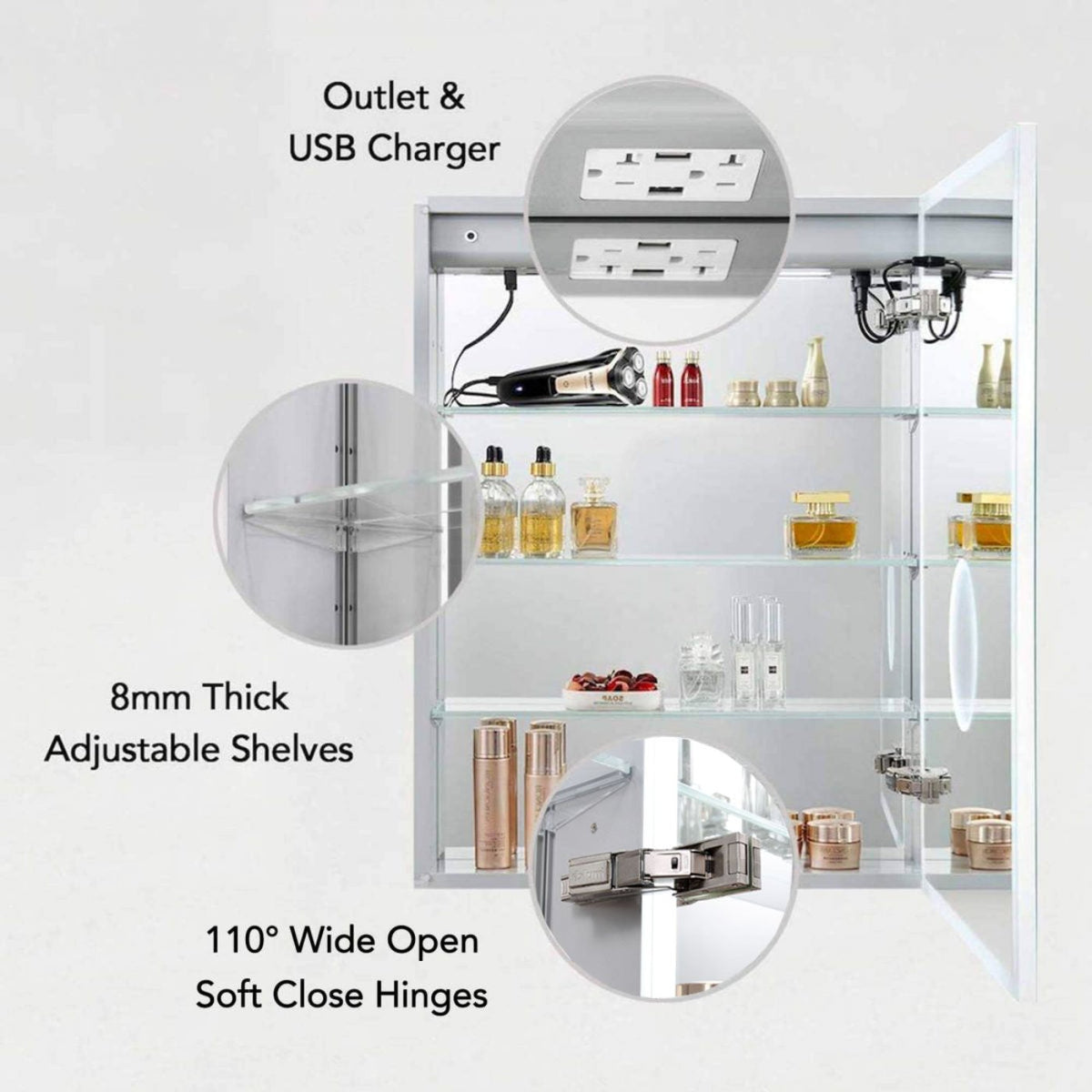 Blossom Sirius – 20 Inches LED Medicine Cabinet with Clock - MCL3 2032L - Backyard Provider