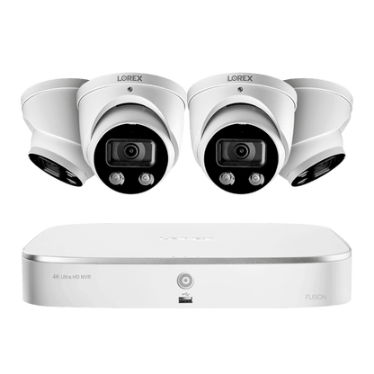 Lorex 8-Channel 4K Fusion NVR System with 4 Smart Deterrence 4K 8MP IP Dome Cameras Security Surveillance System New N4K2SD-84WD
