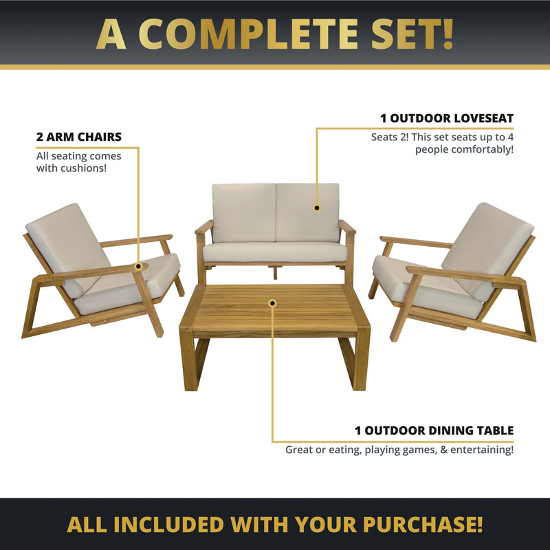 Ezra 4-Piece Teakwood Deep Seating Patio Set